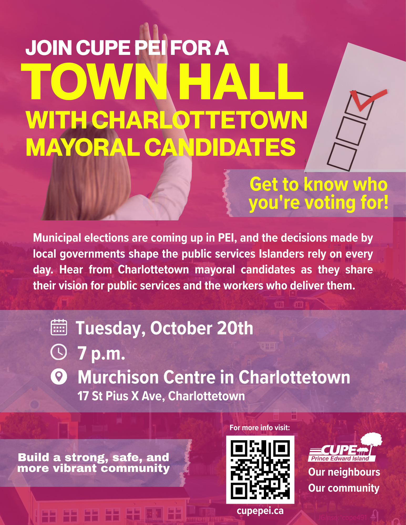 CUPE PEI Municipal Election Town Hall - Get to know who you are voting for! @ Murchison Centre in Charlottetown